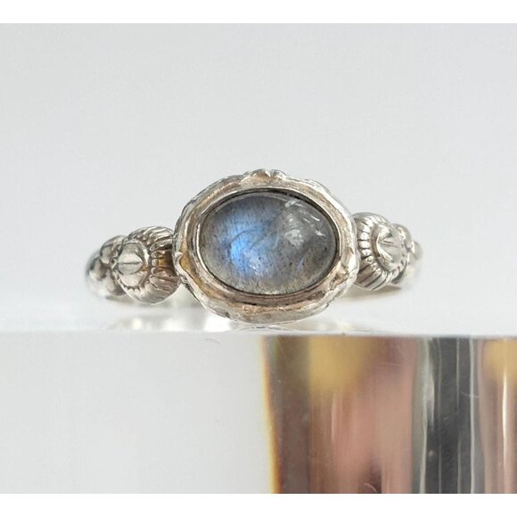 Jewelry - Labradorite Cabochon Beaded Gemstone Sterling Silver Vintage Ring - sz 8